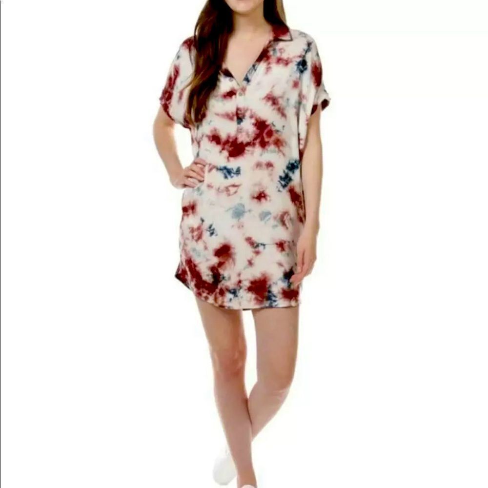 CHASER Tie Dye Short Sleeve Shirt Shift Mini‎ BOHO Dress